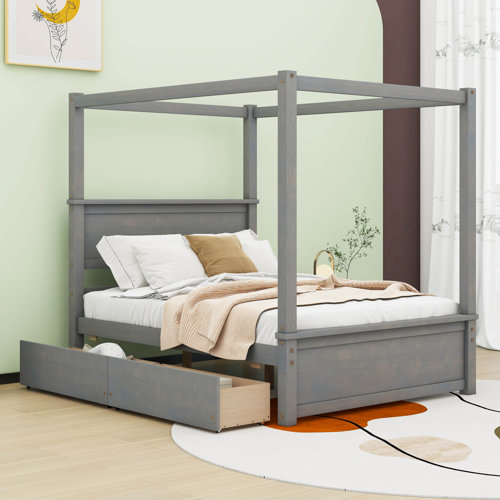 Red Barrel Studio® Patrise Full Size Wood Canopy Bed with two Drawers